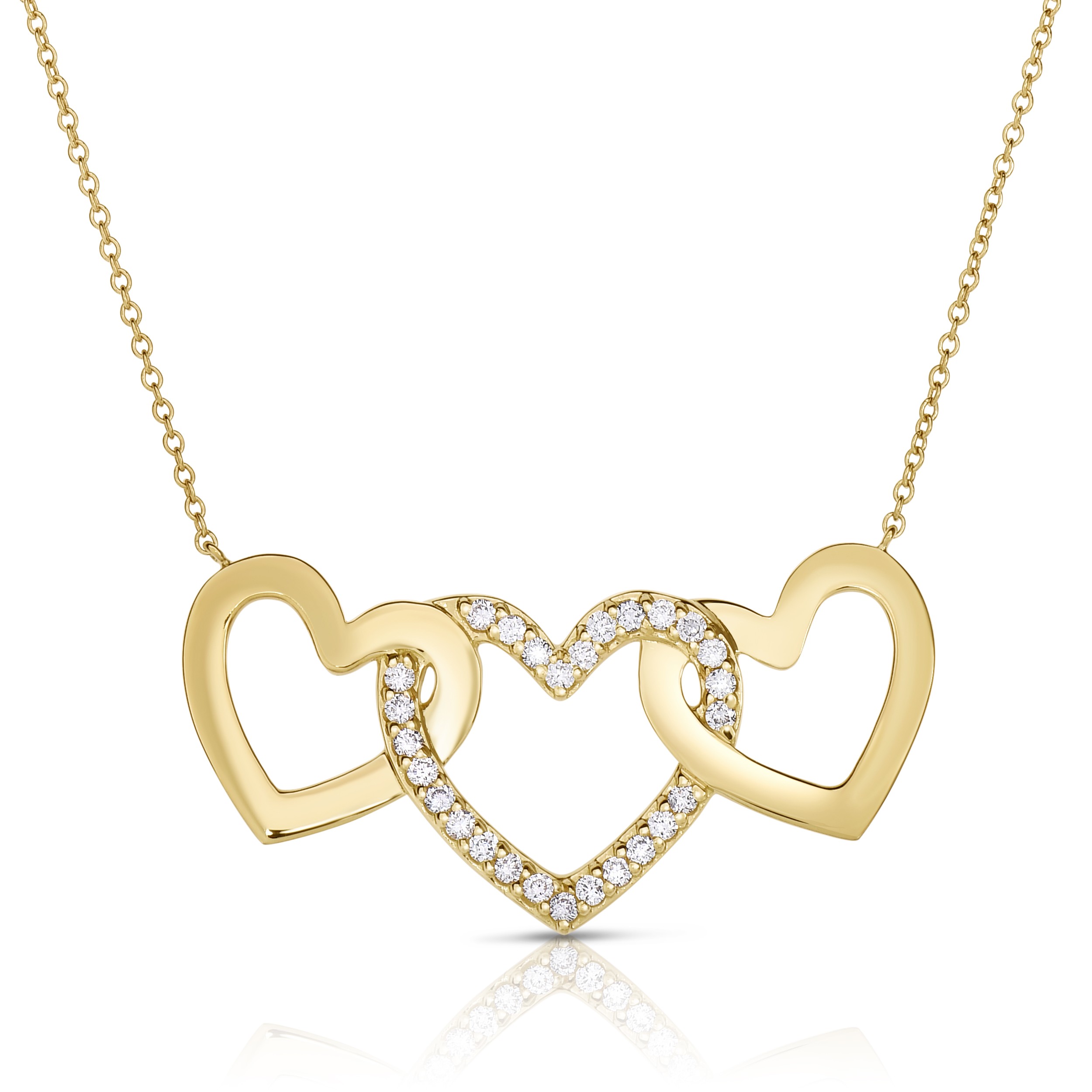 18K Yellow Gold 3 Hearts Love Bonds Pendant with Lab-Grown Diamonds on AIDIA Extendable Link Chain