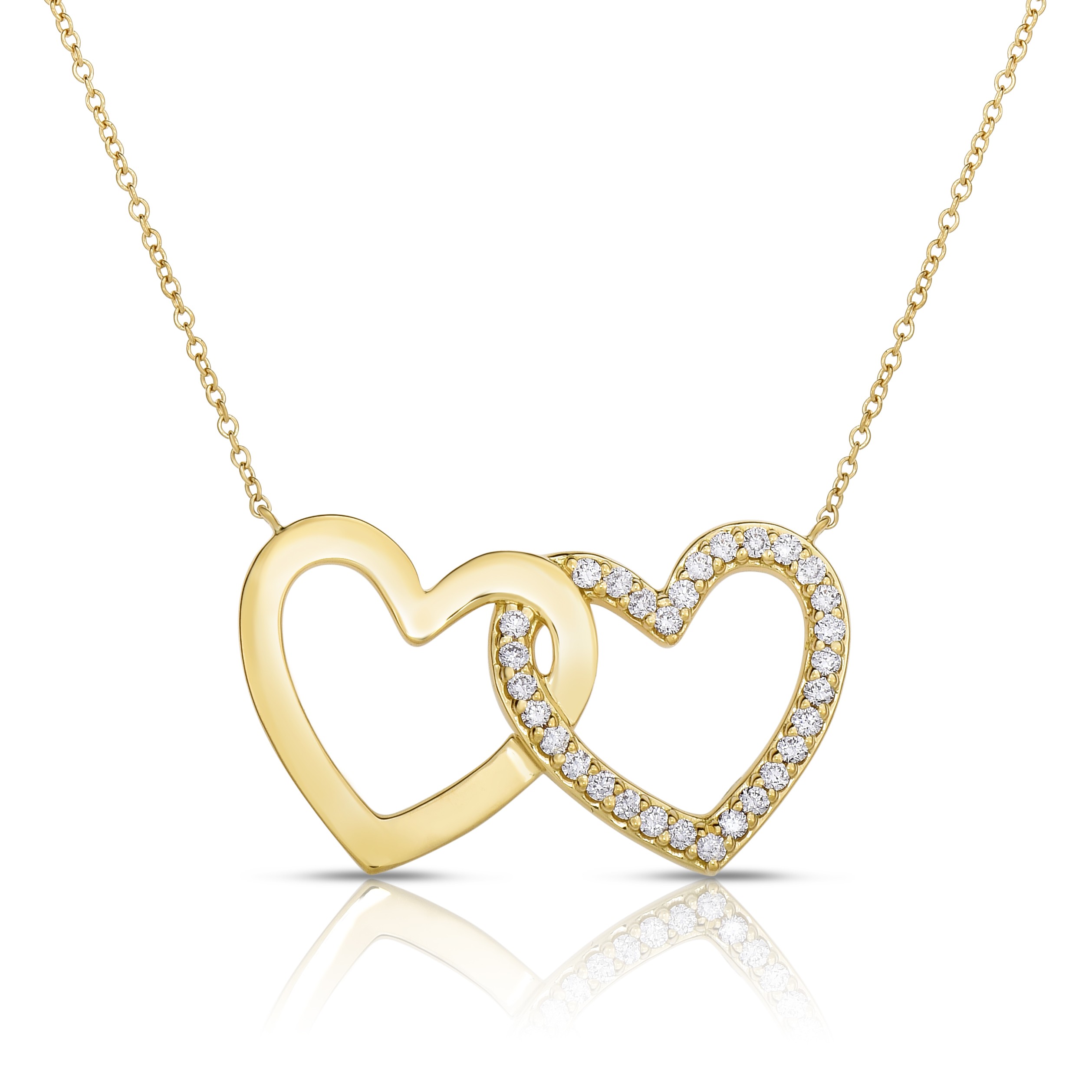18K Yellow Gold 2 Hearts Love Bonds Pendant with Lab-Grown Diamonds on AIDIA Extendable Link Chain