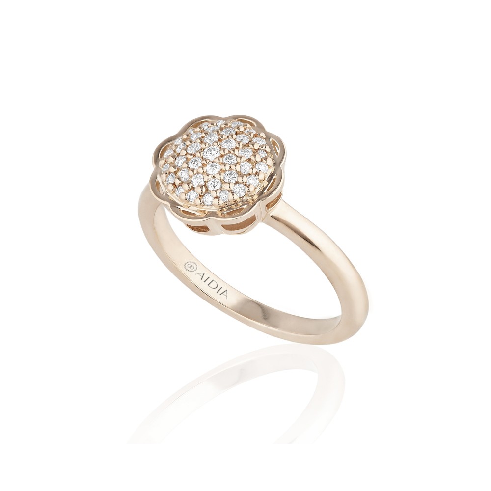 18K Rose Gold Flora Ring with Lab Created Diamond Pave 