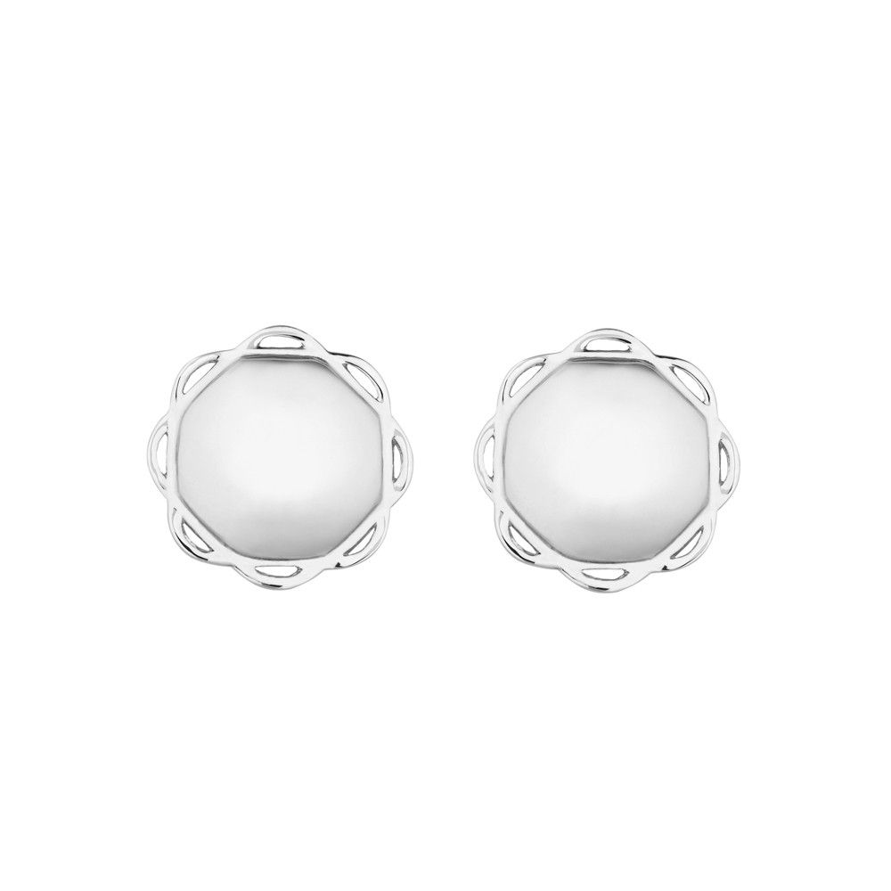 18K White Gold Single Circle Flora Earrings 
