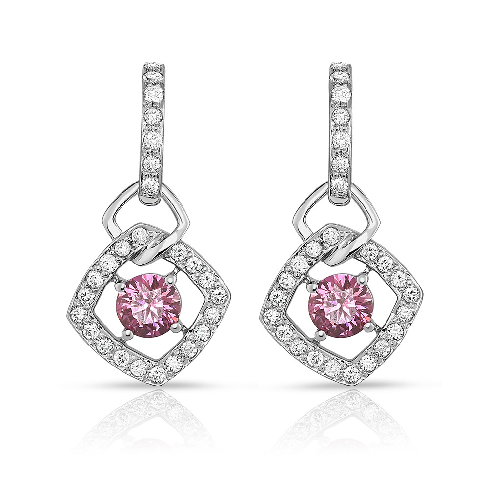 18K White Gold Link Earrings with 2 Fancy Intense Pink (0.72cttw) Lab-Grown Diamond Center Stones