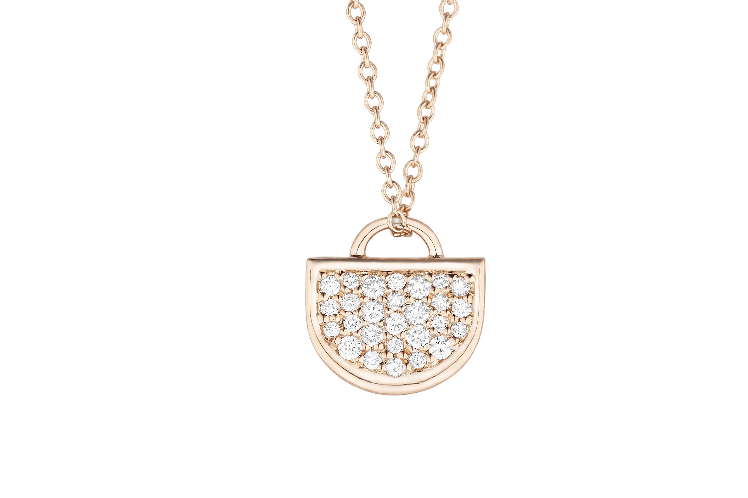 18K Rose Gold Monogram Single D Pendant with Lab Created Diamond Pave on AIDIA Extendable Link Chain