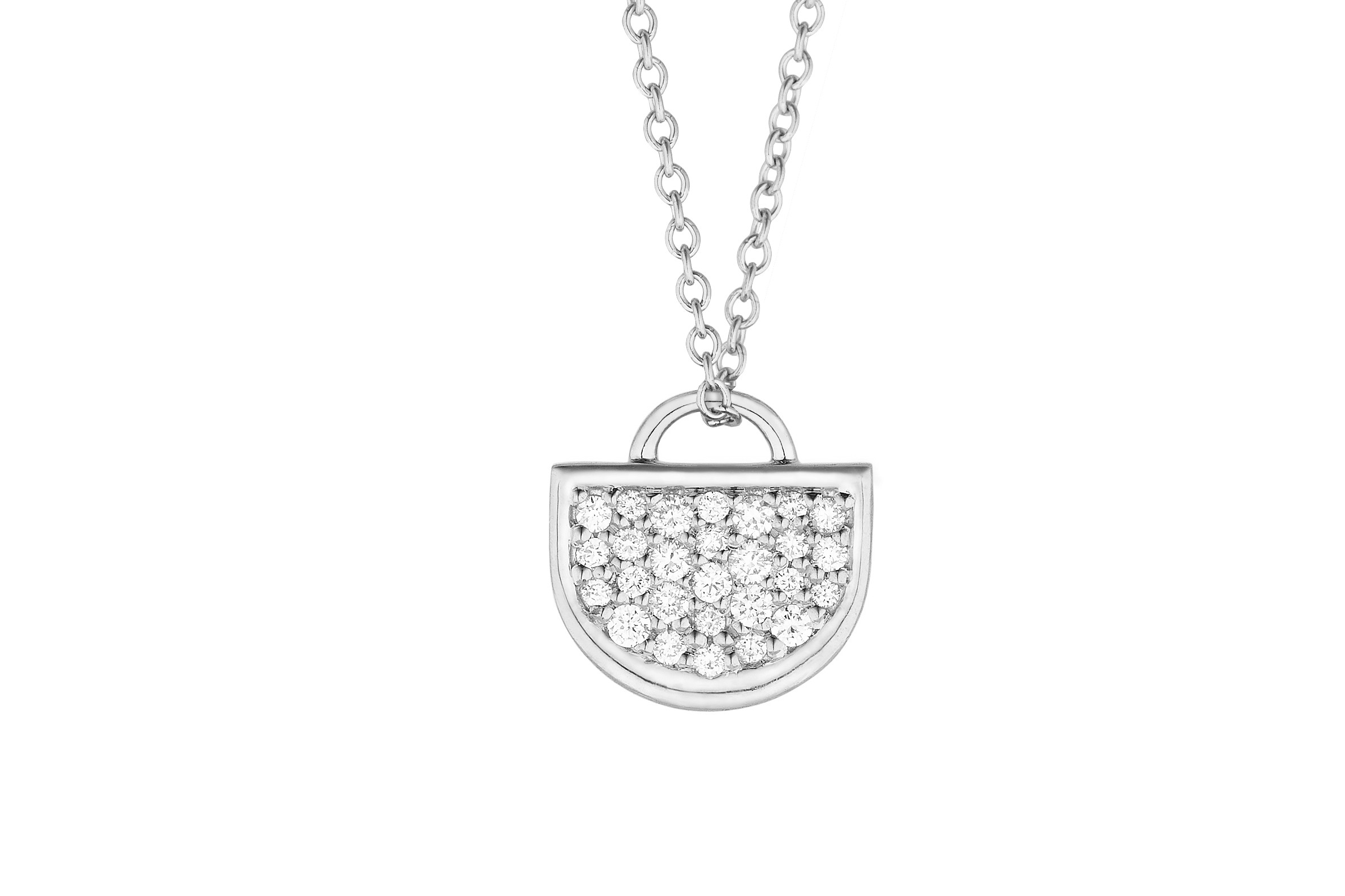 18K White Gold Monogram Single D Pendant with Lab Created Diamond Pave on AIDIA Extendable Link Chain 