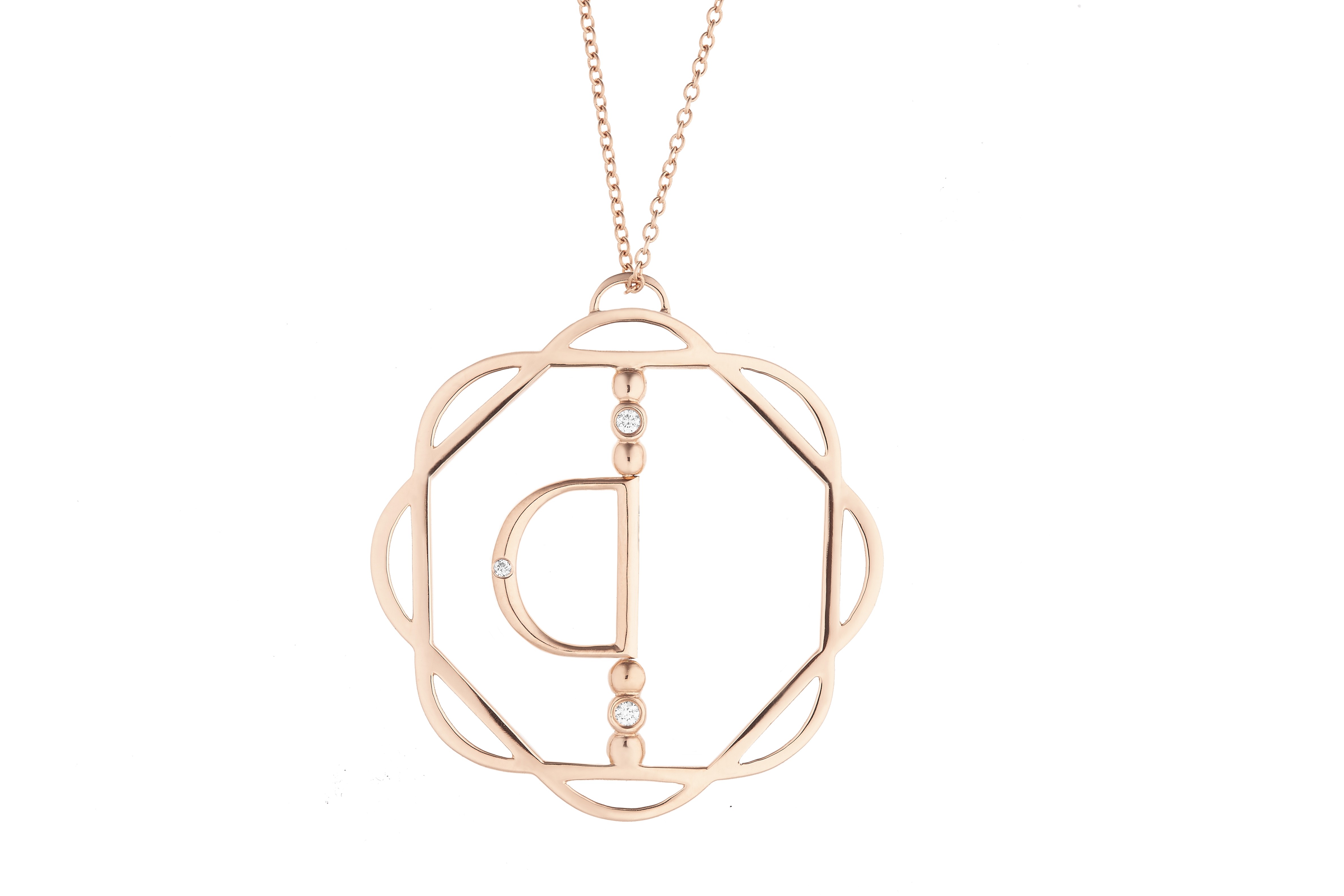 18K Rose Gold Cut-Out Flora Pendant with Mirror D and 3 Lab Created Diamonds on AIDIA Extendable Link Chain