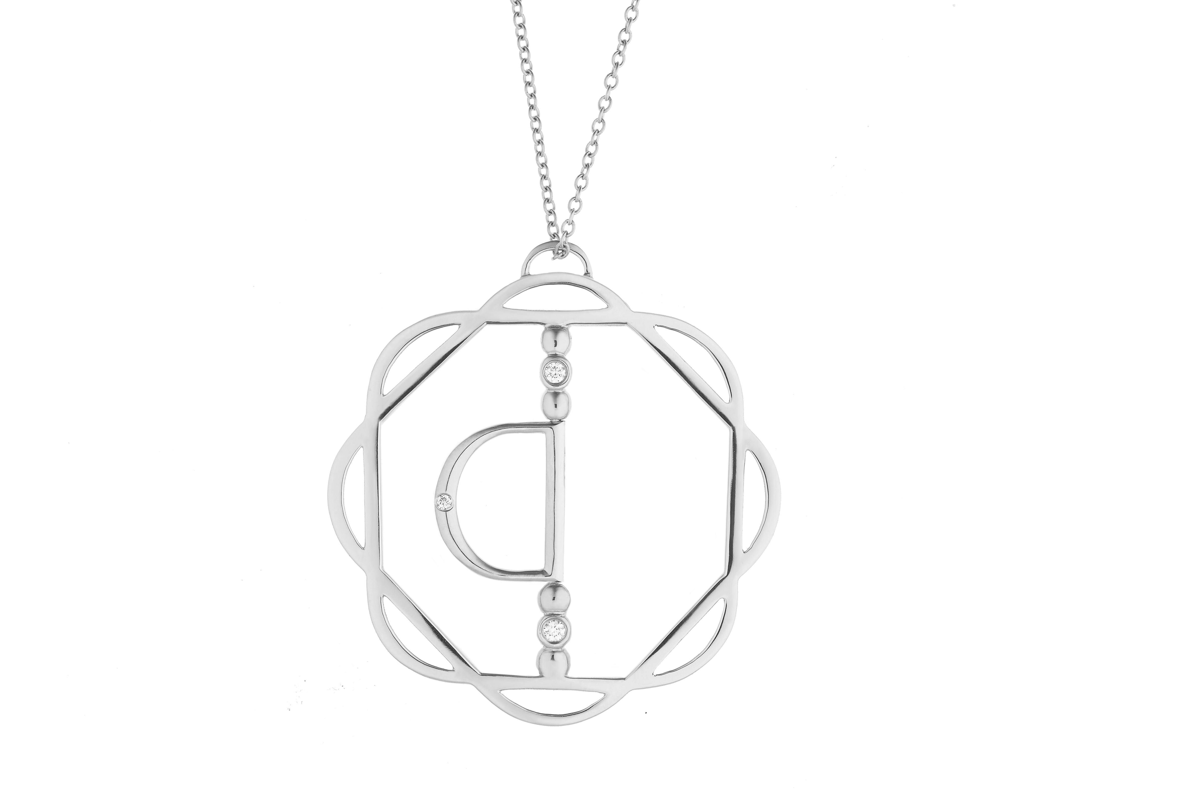 18K White Gold Cut-Out Flora Pendant with Mirror D and 3 Lab Created Diamonds on AIDIA Extendable Link Chain 