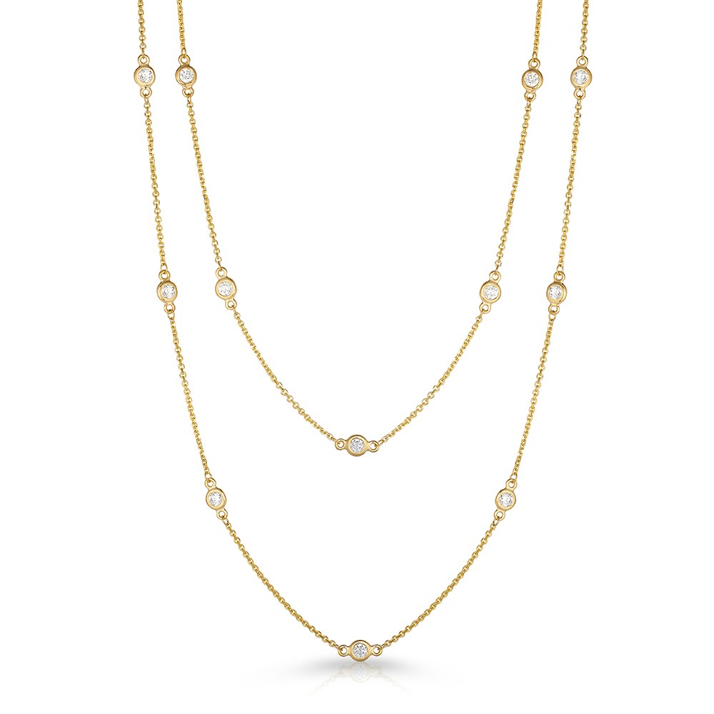 36" Yellow Gold Station Necklace with 24 Lab Created Diamonds (1.10ct)