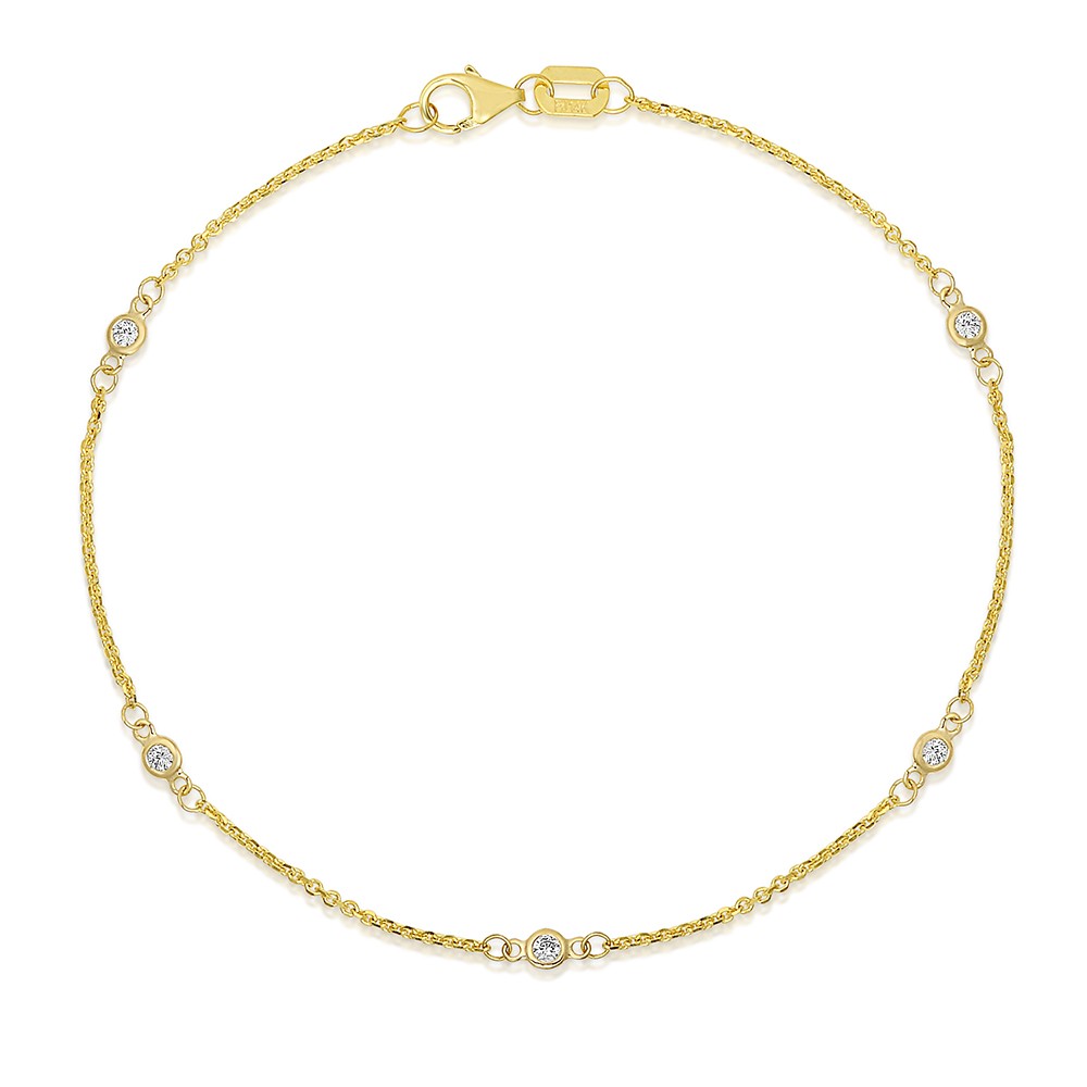 7.5" Yellow Gold Station Bracelet with 5 Lab Created Diamonds (0.15ct)