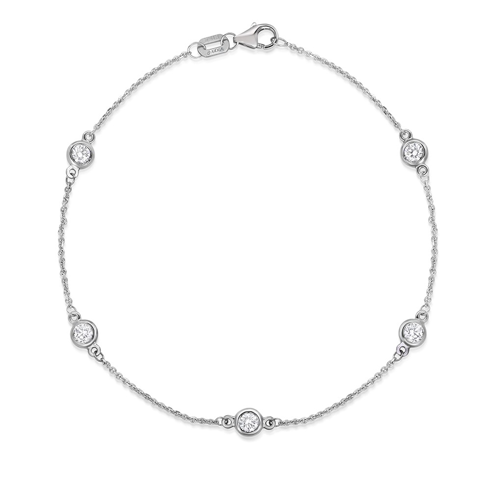 7.5" White Gold Station Bracelet with 5 Lab Created Diamonds (0.50ct)