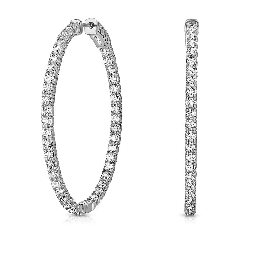 14K White Gold 4 Prong Share Oval Shaped Lab Created Diamond Hoop Earrings (3.50ct)Hoop Earrings (3.50ct) Hoop Size 1.25"