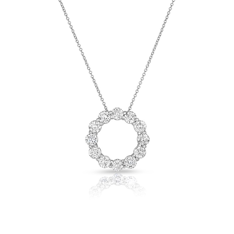 14K White Gold Lab Created Diamond Circle Pendant, AIDIA Extendable Link Chain (2.00ct)
