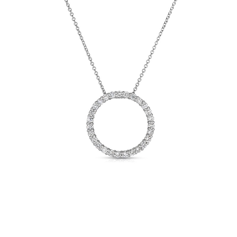 14K White Gold Lab Created Diamond Circle Pendant, on AIDIA Extendable Link Chain (0.75ct)