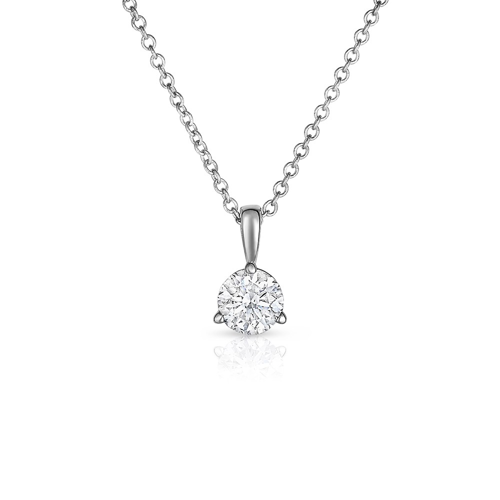 14K White Gold Round Lab Created Diamond Solitaire 3 Prong Pendant (0.35ct)