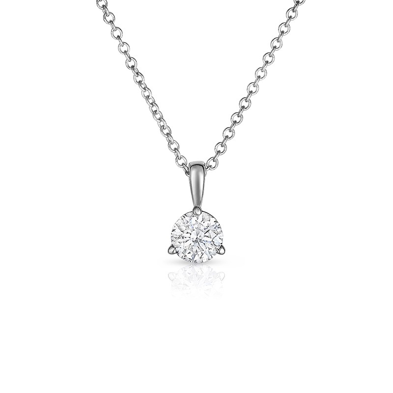 14K White Gold Round Lab Created Diamond Solitaire 3 Prong Pendant, on AIDIA Extendable Link Chain (0.15ct)