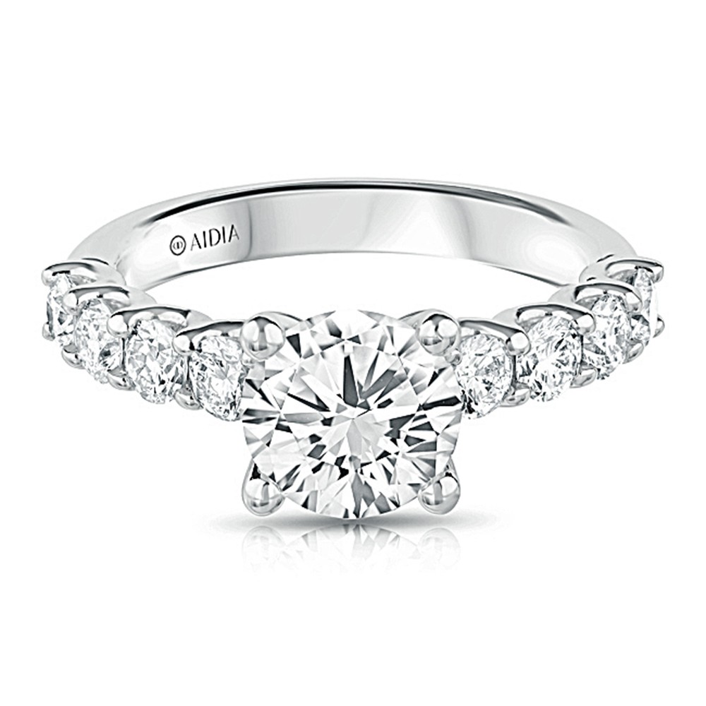 14K White Gold Scalloped Lab Created Diamond Engagement Ring