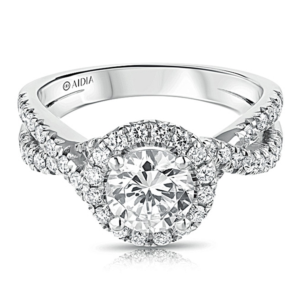 14K White Gold Twist Halo Lab Created Diamond Engagement Ring
