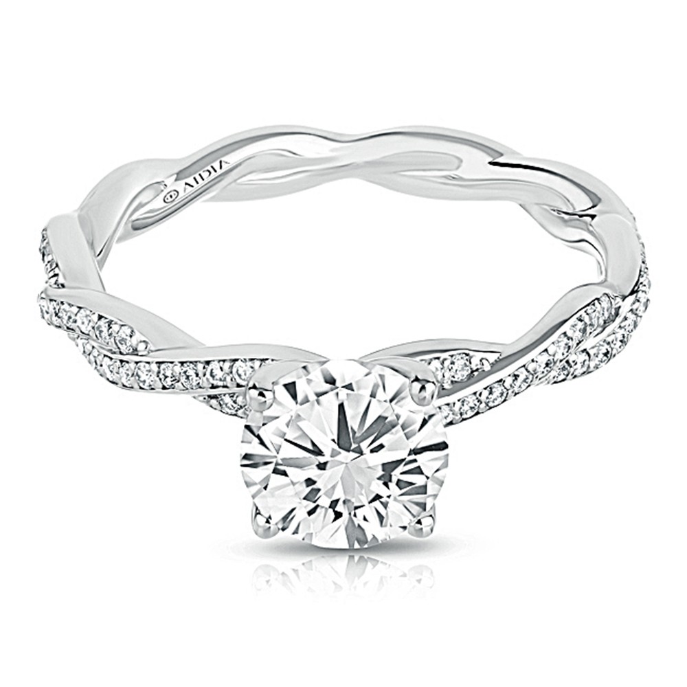 14K White Gold Mini Twist Pave Lab Created Diamond Engagement Ring