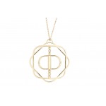 18K Yellow Gold Cut-Out Flora Pendant with Mirror Double D and 4 Lab Created Diamonds on AIDIA Extendable Link Chain