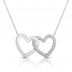 18K White Gold 2 Hearts Love Bonds Necklace with Lab-Grown Diamonds on AIDIA Extendable Link Chain
