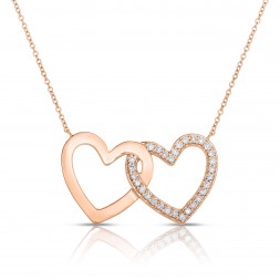 18K Rose Gold 2 Hearts Love Bonds Necklace with Lab-Grown Diamonds on AIDIA Extendable Link Chain