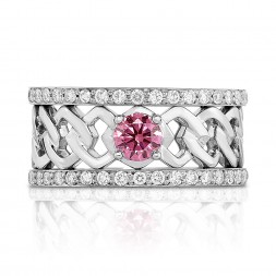 18K White Gold Link Ring with a 0.40ct Fancy Intense Pink Lab-Grown Diamond