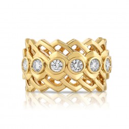18K Yellow Gold Link Partial Eternity Band with 7 Lab-Grown Diamonds