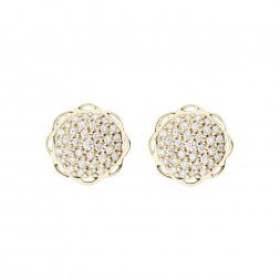 18K Yellow Gold Flora Single Circle Earrings with Lab Created Diamond Pave 