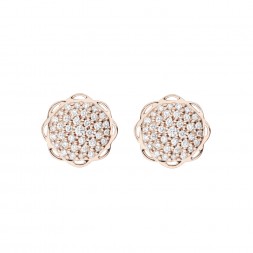 18K Rose Gold Flora Single Circle Earrings with Lab Created Diamond Pave