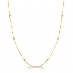 18" Yellow Gold Station Necklace with 12 Lab Created Diamonds (0.30ct)
