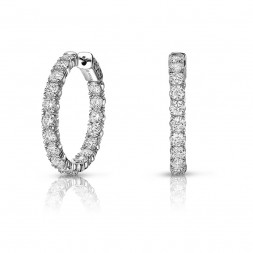 14K White Gold 4 Prong Share Oval Shaped Lab Created Diamond Hoop Earrings (2.00ct) Hoop Size 1"