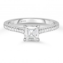 14K White Gold Classic Engagement Ring with a 0.70ct G, SI2 Asscher Cut Lab Created Diamond 