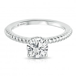 14K White Gold Engraved Twist Solitaire Engagement Ring