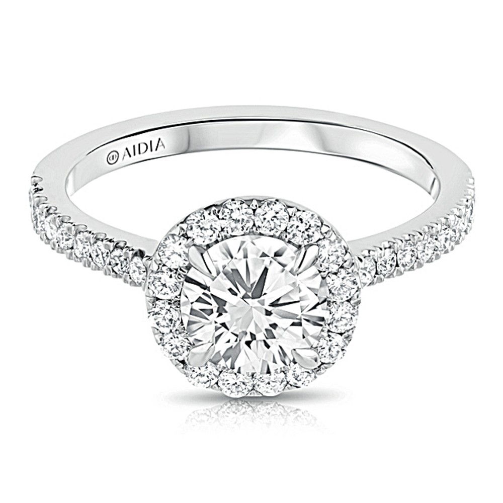 14k White Gold Round Halo Lab Created Diamond Engagement Ring