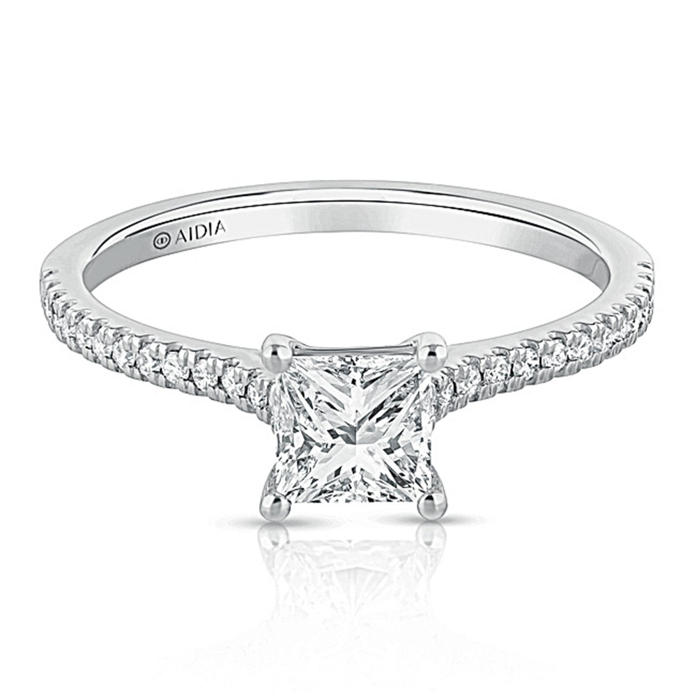 14K White Gold Classic Princess Cut Lab Created Diamond Engagement Ring