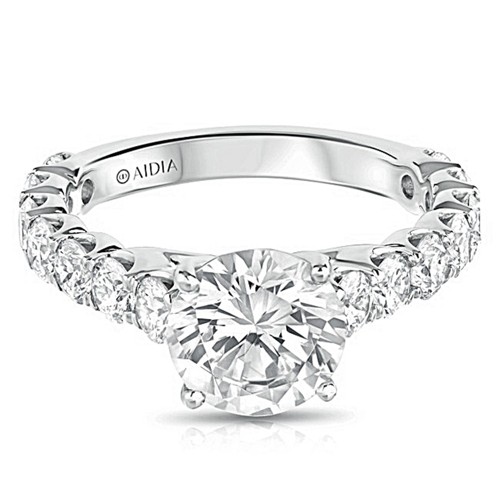 14K White Gold Classic Scalloped Lab Created Diamond Engagement Ring