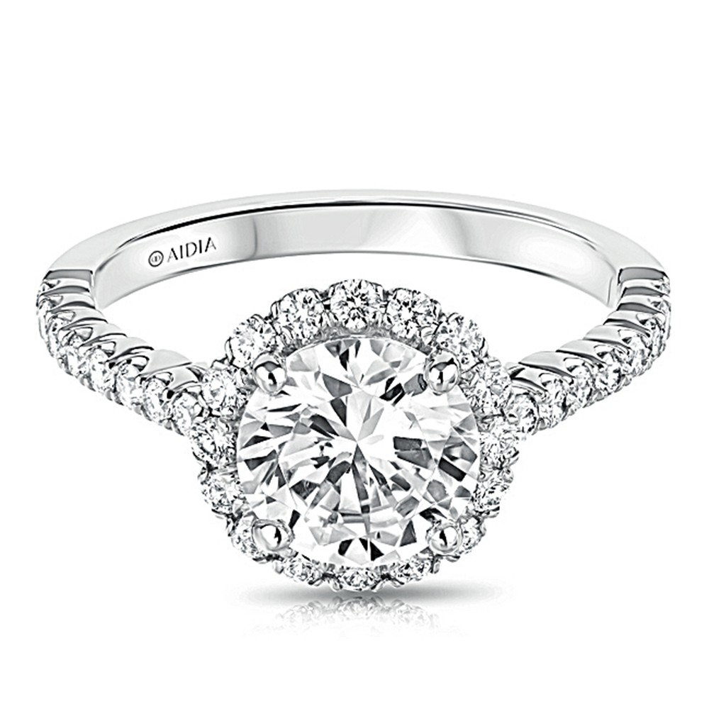 14K White Gold Scalloped Round Halo Lab Created Diamond Engagement Ring